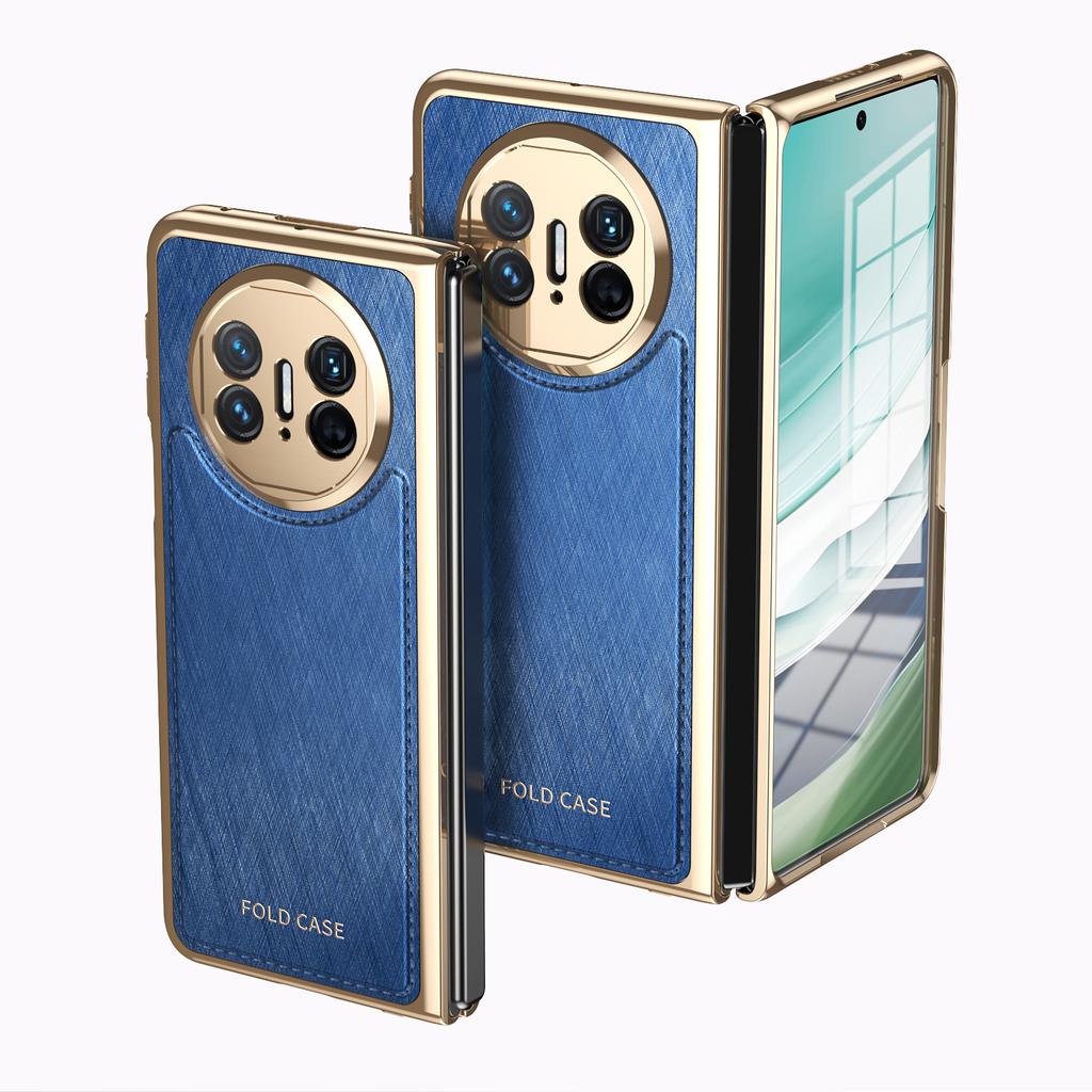 Luxuriöse Goldseiden-Textur Veganes Lederhülle Für Huawei Mate X3 X5 Mit Klarer Hartglas-Displayschutzfolie Galvanisierte Abdeckung