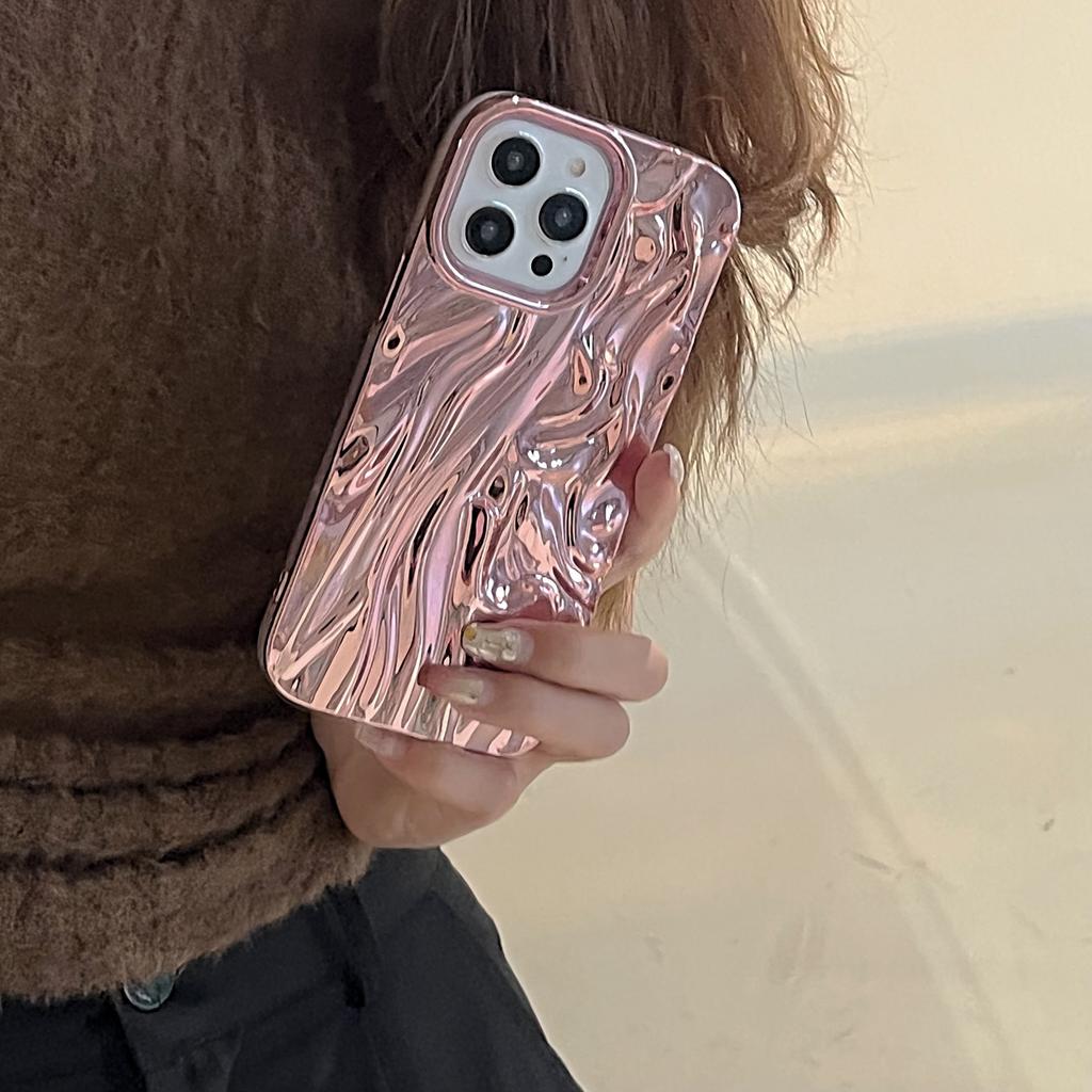 Solid Color Electroplated Wrinkle Texture Compatible with iPhone 17 Pro Max Phone Case Apple 16 New Model 14/15 High-end Feel