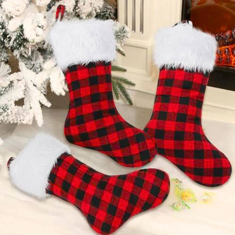 Christmas stocking with a checkered pattern for the fireplace, gifts, pendant, decoration, Christmas tree