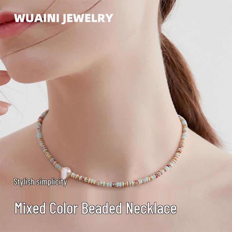

Rainbow Natural Stone & Freshwater Pearl Beaded Necklace - Women s High-End Clavicle Chain in Titanium Steel Multicolor Natural Stone Pearl Beaded Bracelet