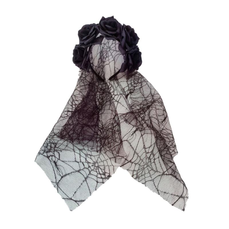 

Цветочное кружево вуаль повязка на голову женщина музыкальные фестивали макияж повязки на голову для карнавалов косплей аниме персонаж головные уборы чёрный