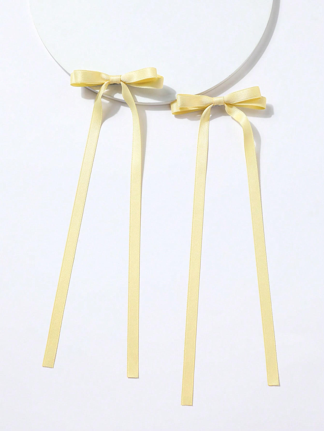 

2pcs Ballet Style Yellow Satin Bow Hair Clips, Long Ribbon Side Barrettes, Gentle Fairy Hair Accessories Size fits all жёлтый