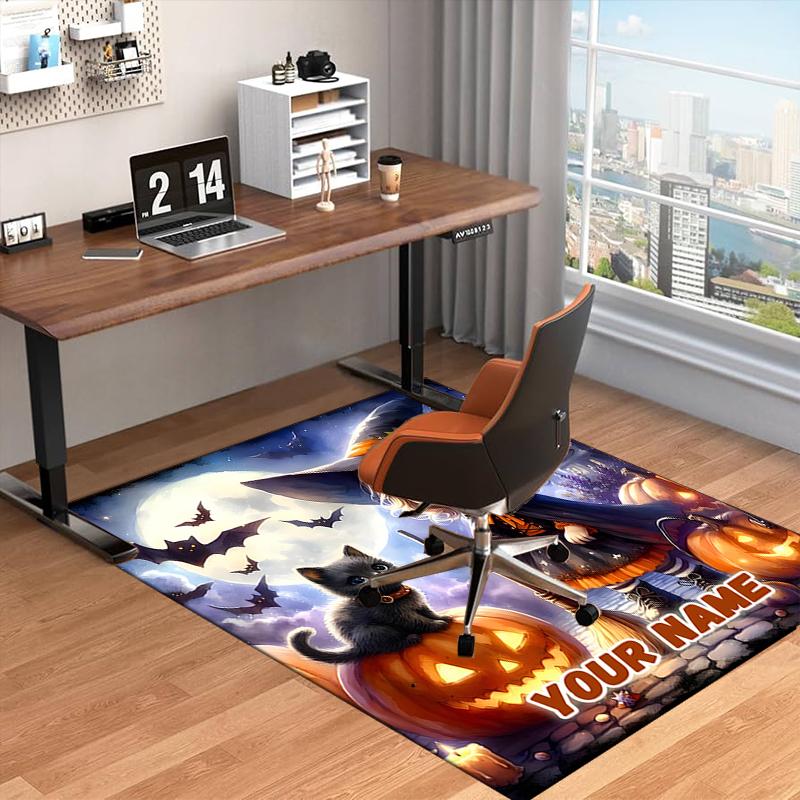 1PC Custom Name Halloween Magic Night Theme Floor Mat Ideal for Living Room, Game Rooms, Office, Bedroom, Office Floor Mat , Floor Mats for Home