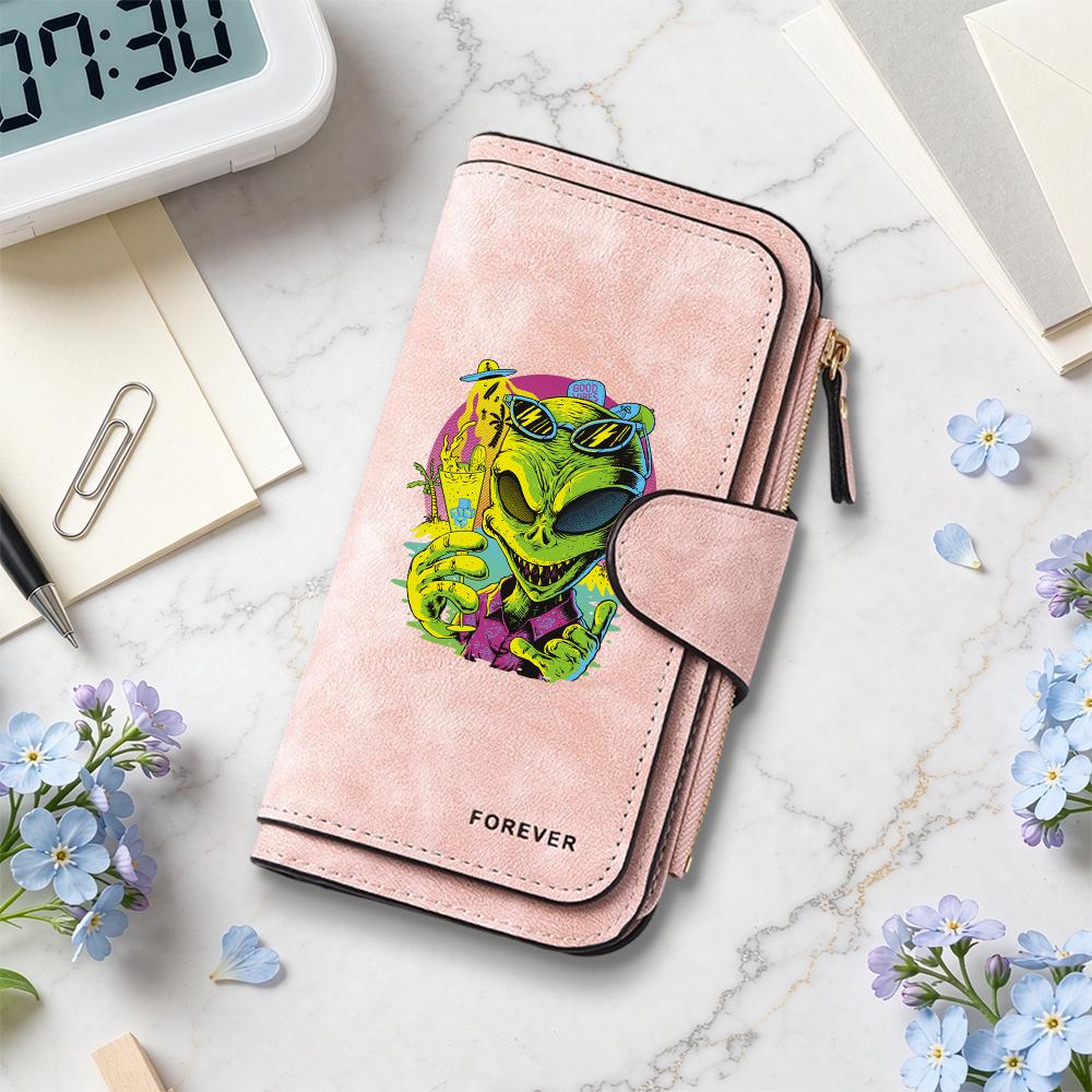 Alien Print Long Wallet Stylish Cool Forever Purse Unique Leisure Portable Card Holder