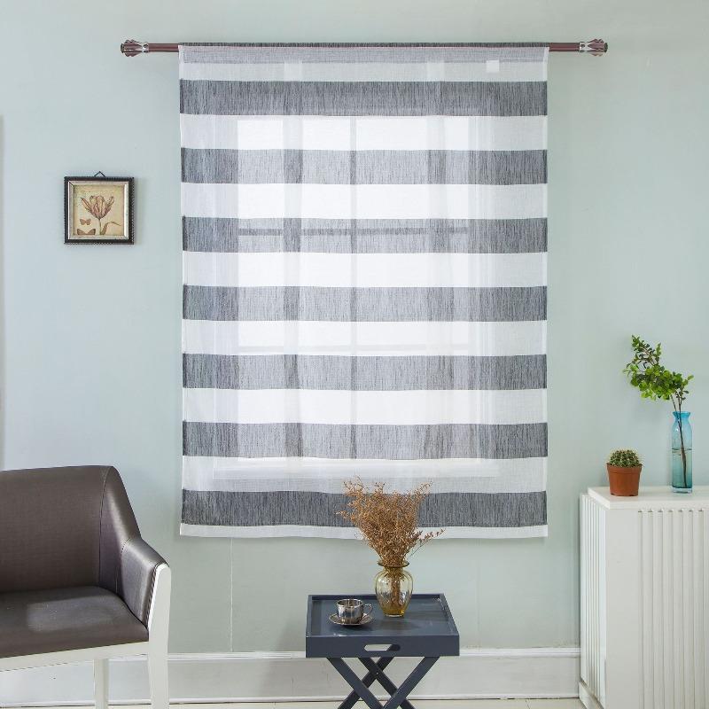 Roman curtain gauze curtain blue strip gray strip gauze curtain
