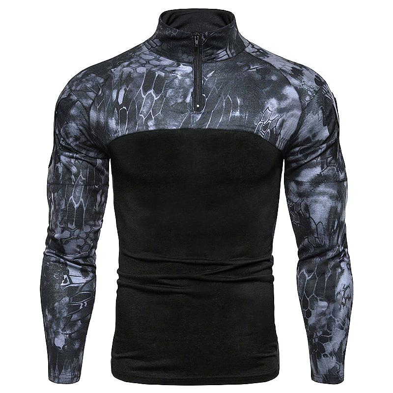 Men S Camo Color Block Long Sleeve Loose Fit Casual T Shirt