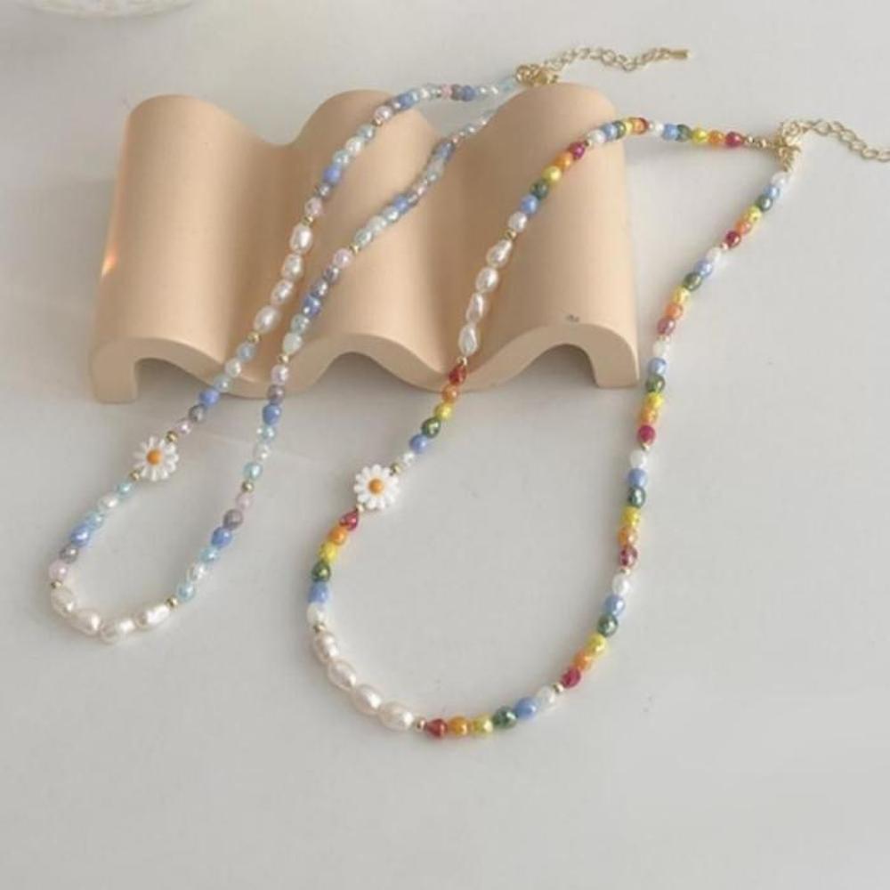 [Onoma] Onm Daisy Pearl Bead Choker Layered Necklace (37326290)