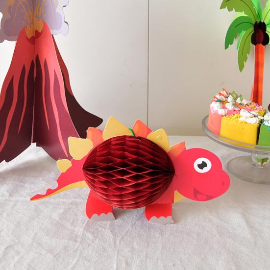 7 Pcs/Set Dinosaur Honeycomb Table Centerpieces Cartoon Animal Paper Honeycomb Ornaments Birthday Party Supplies for Kids Boys