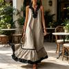 Rochie Maxi de Vară pentru Femei cu Gât pe Gât, Bordură cu Volane, Fără Mâneci, Fluidă, Lungă, Casual, pentru Plajă, Vacanță, Rochie de Soare