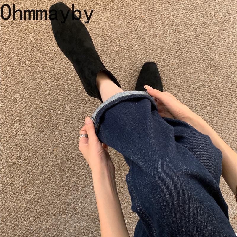 Vintage Suede Woman Stretch Slim Short Boot Casual Low Heel Shoes Autumn Ladies Party Mordern Ankle Shoes