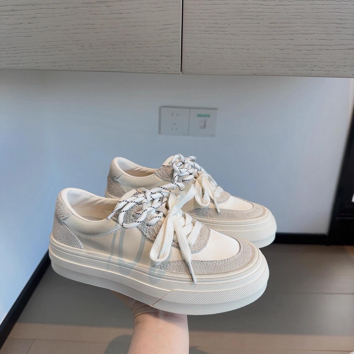

Korean version of satin thick baseplate shoes women s 2025 new retro heightening fashion versatile sports and leisure shoes 35 бежевый
