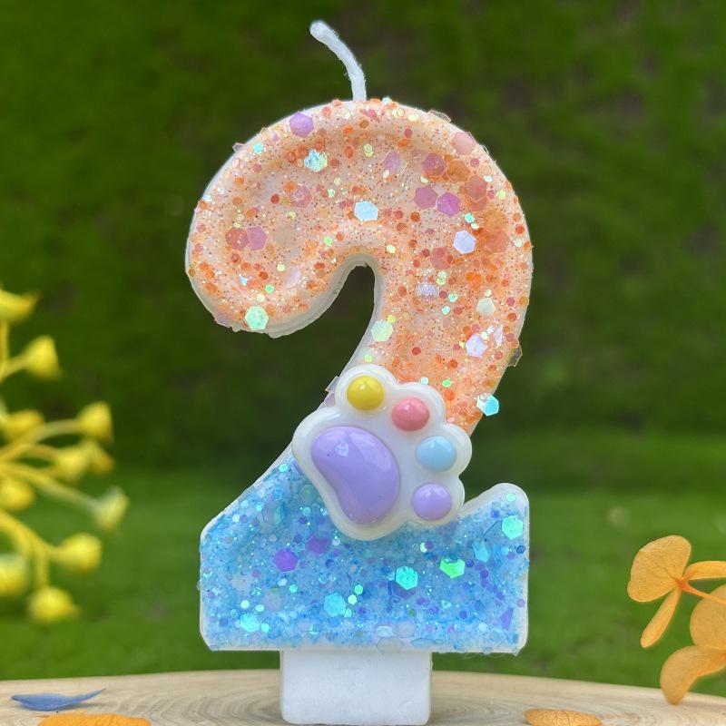 Sequin Cat & Dog Paw Digital Birthday Cake Candles for Party Decoration