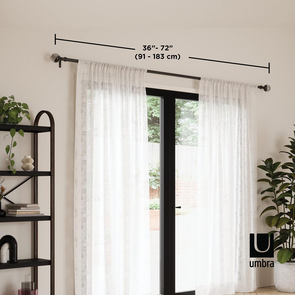 Umbra Extendable Curtain Width 21018340038 Pole, Black, 91.4-182.9cm, ORBA,