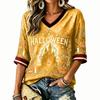 Women's Halloween Printed V-Neck Short Sleeve T-Shirt Casual Top