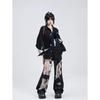 Women Gothic Black Jeans High Waist Vintage Korean Fashion Y2k Streetwear Ripped Pants Harajuku Casual Wide Leg Denim Trousers