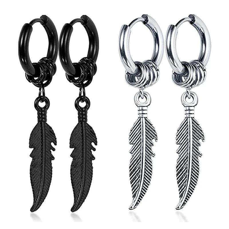 Fashion Stainless Steel Clip Earrings Feather High Quality Creative Simple For Men Women Classical Hip Hop Music