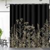 Aimego Spring Floral Shower Curtain- Black and Gold Plant Leaves Wildflower Nature Botanical Flower Fabric Cloth Bath Shower C