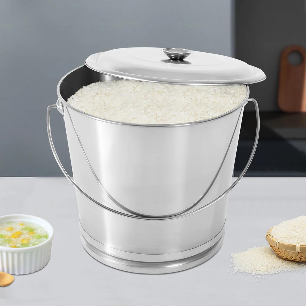 20L Stainless Steel Milk Pail Bucket W/ Lid - Free Standing 5.28 Gallon Capacity Storage Water Breaker for Farm, Dairy, Brewing