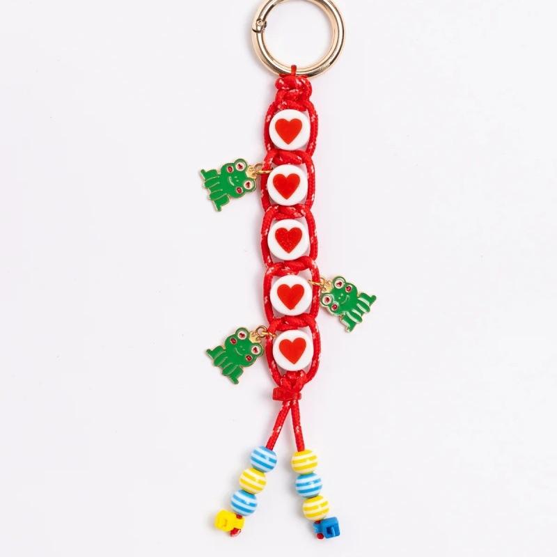 Trendy Love Cherry Keychain Ins Style Colorful Woven Rope Keyring Bag Charms Handbag Hanging Decoration Keycord Gifts