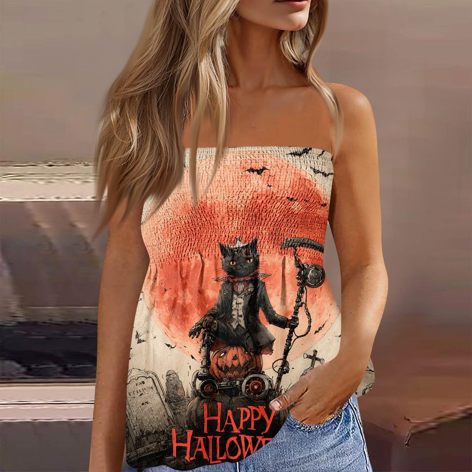 

Летние топы-трубы для женщин, милая сексуальная футболка без рукавов с принтом на открытых плечах XXL шафрановый