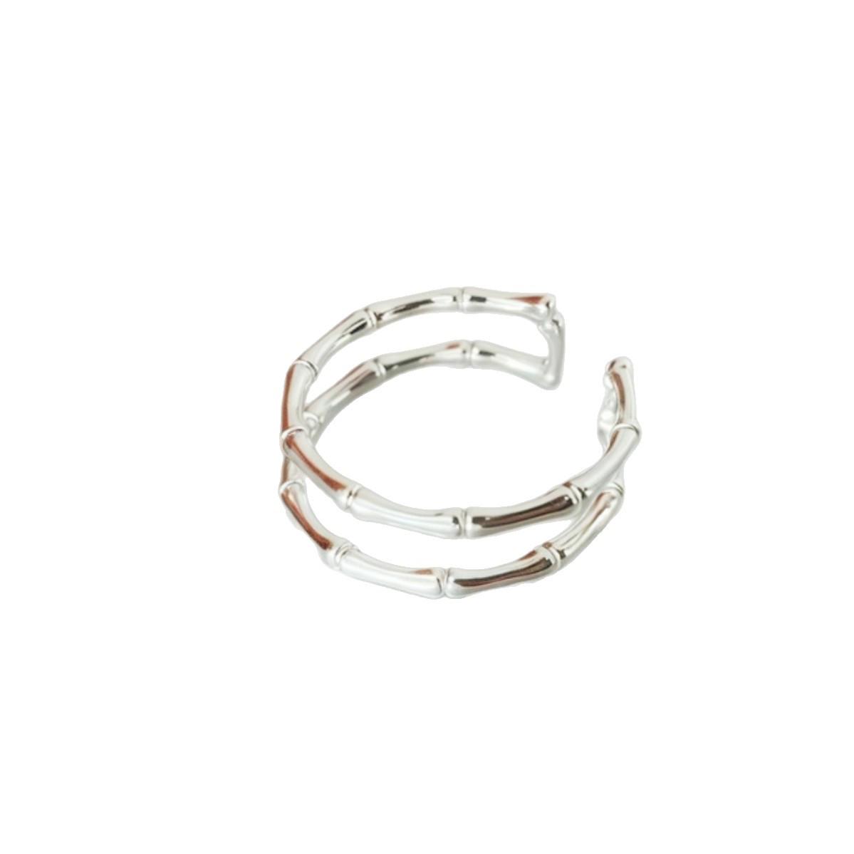 Trendy Double Bamboo Joint Ring: Cold Style, Niche Design with Fresh, Celebrity-Inspired Personality серебряный