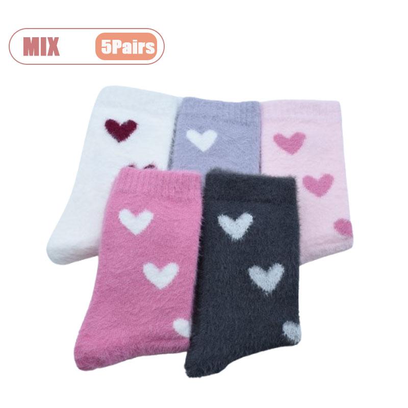 

5Pairs Winter Warm Womens Plush Heart Design Socks Fleece Lined Comfortable Non-Slip Ankle Socks Casual Cute Gift Idea One Size