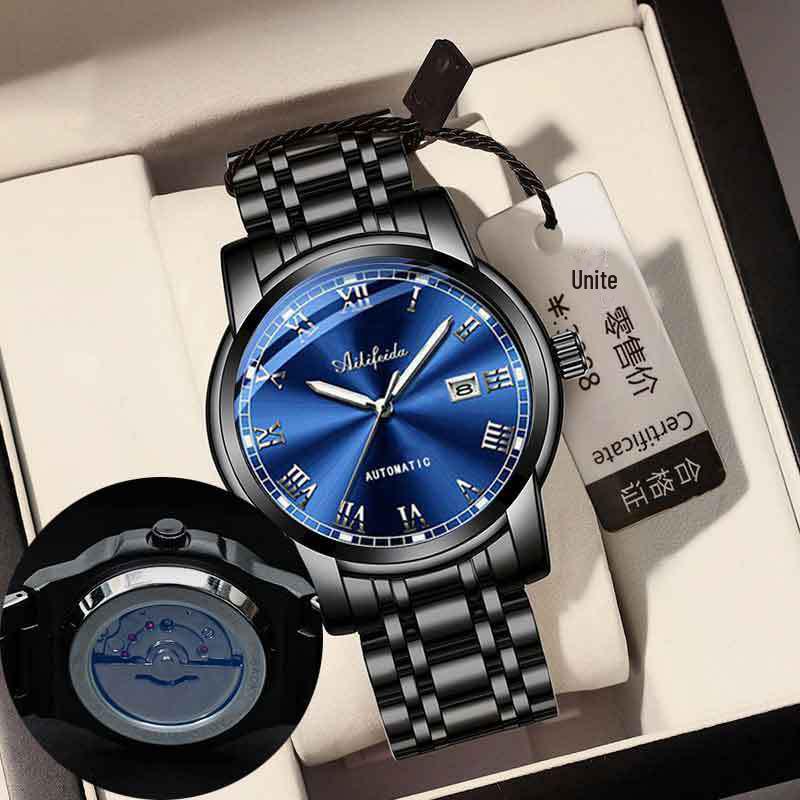 Ailifeida Men's Quartz Watch: Hollow Design, TikTok Streaming, Waterproof, Business Style, Calendar Feature.