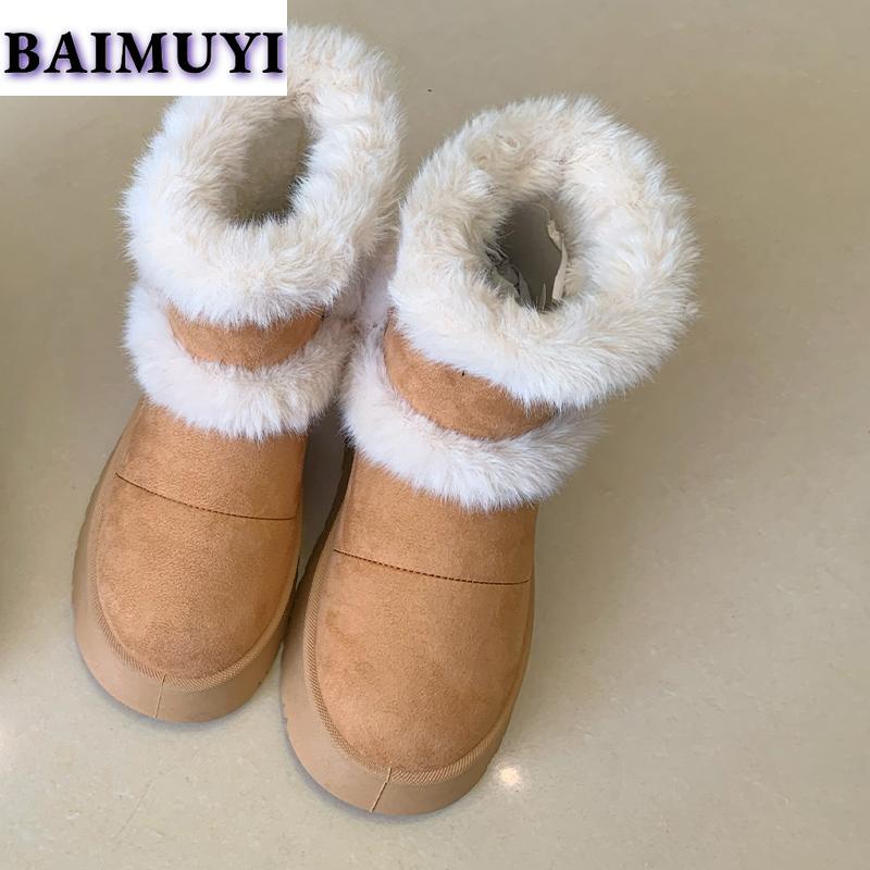 Kožešinové ploché platformové dámské sněhule kotníkové teplé boty 2025 trend nové krátké plyšové bavlněné chelsea boty ležérní vycházkové mujer boty