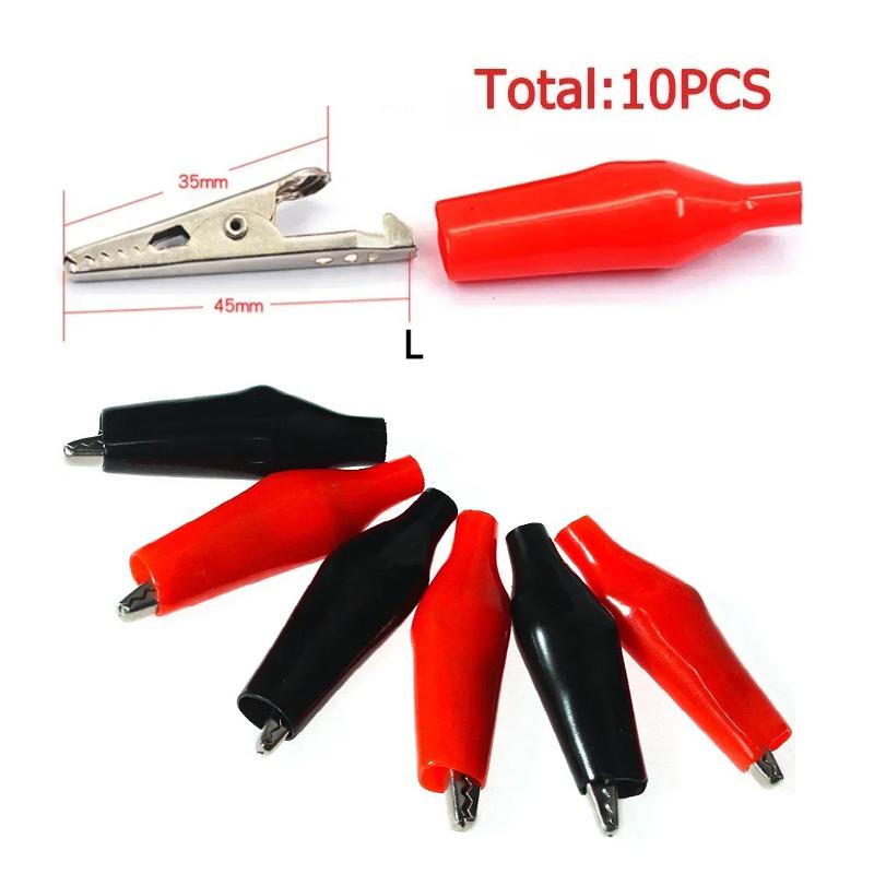 10PCS Alligator Clips Insulation Metal Crocodile Clip 24*28mm 28*35mm 35*45mm DIY Kit Electric Test Clip Red and Black 5pcs Each