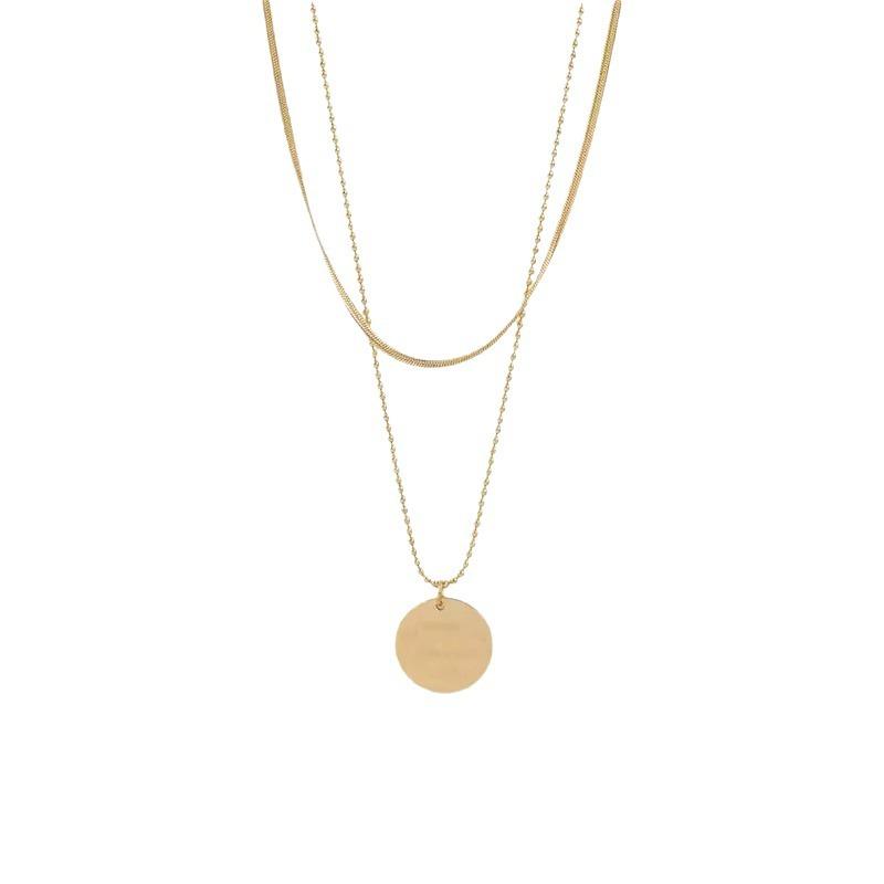 European and American Retro Niche Neck Chain Double-layer Stacked Round Brand Pendant Necklace Cold Titanium Steel Clavicle Chain