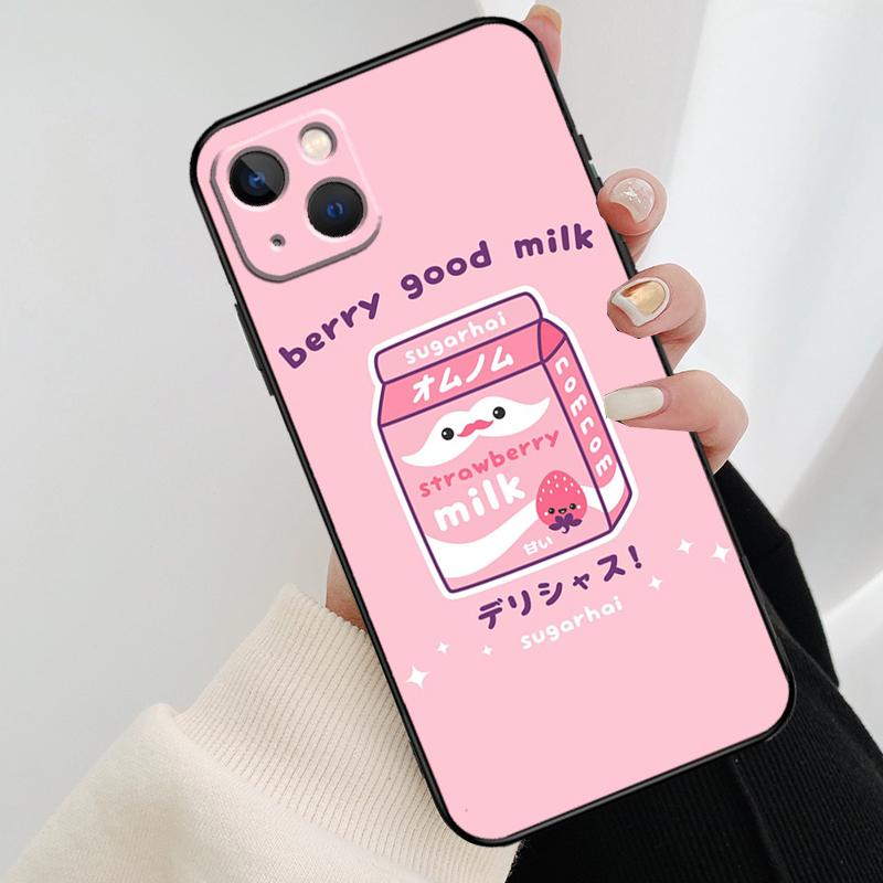 Kawaii Strawberry Milk Phone Case For iPhone 17 Pro Max 16 15 14 11 12 13 Pro Max mini 15 16 Plus 16e 17 Air Cover