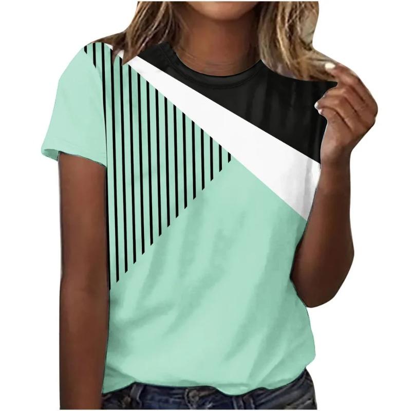 Fashion Summer Diagonal Stripe 3D Printed T-shirt Women Street Casual Harajuku T-shirt Women