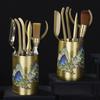 Hand-Painted Brass Tea Ceremony Six Tools Set Japanese Style Gongfu Accessories Teaspoon Tongs Pick