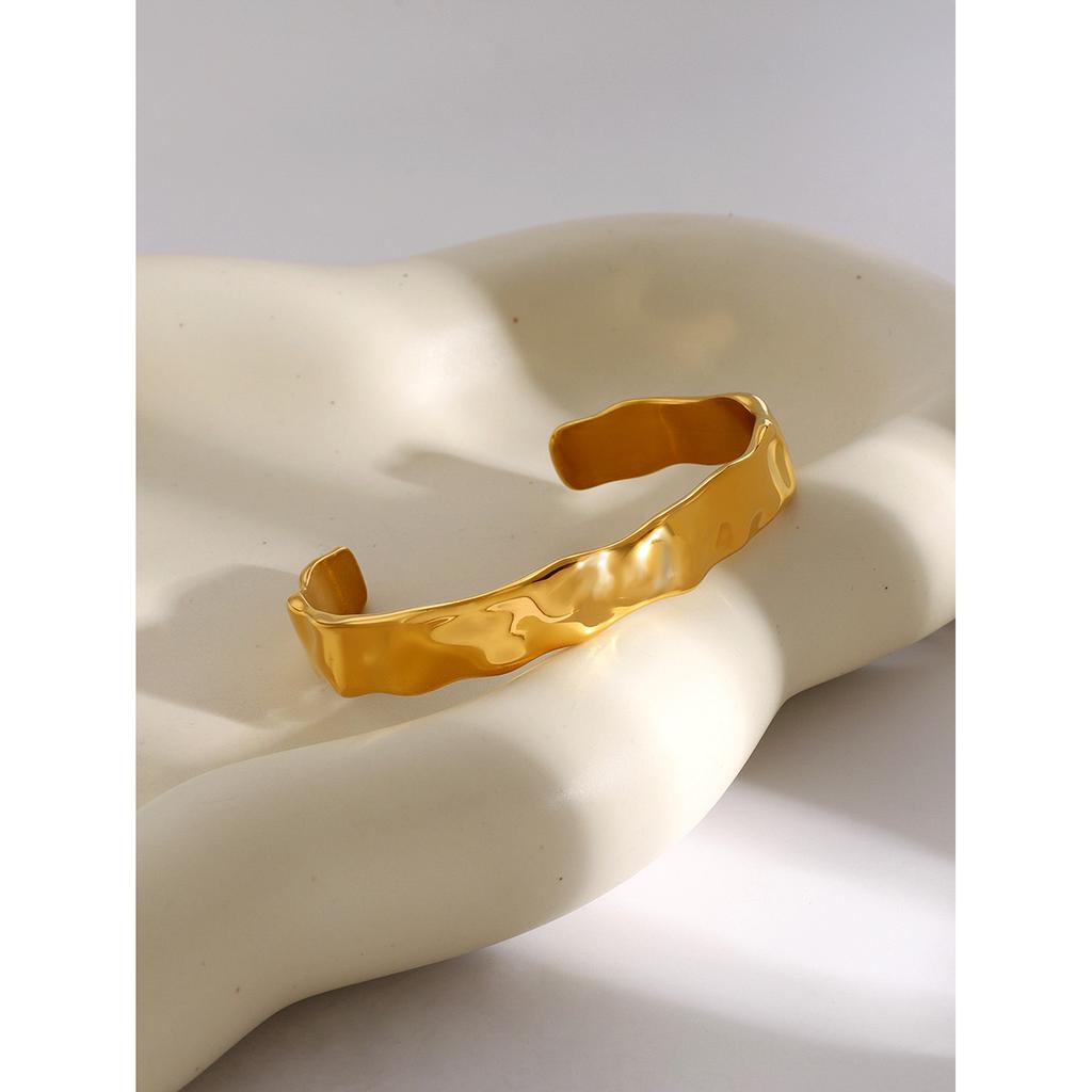 Uworld Waterproof 316L Stainless Steel Metal Wide Cuff Bracelet Bangle Jewelry Fashion Texture 18K PVD Plated Temperament Bijoux