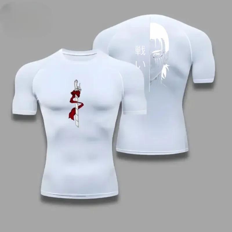 Men Compression Shirt Attack On Titan Eren Yeager Graphic Sports Quick Drying Gym T-shirt Fitness Sweatshirt Elastic Top T-shirt