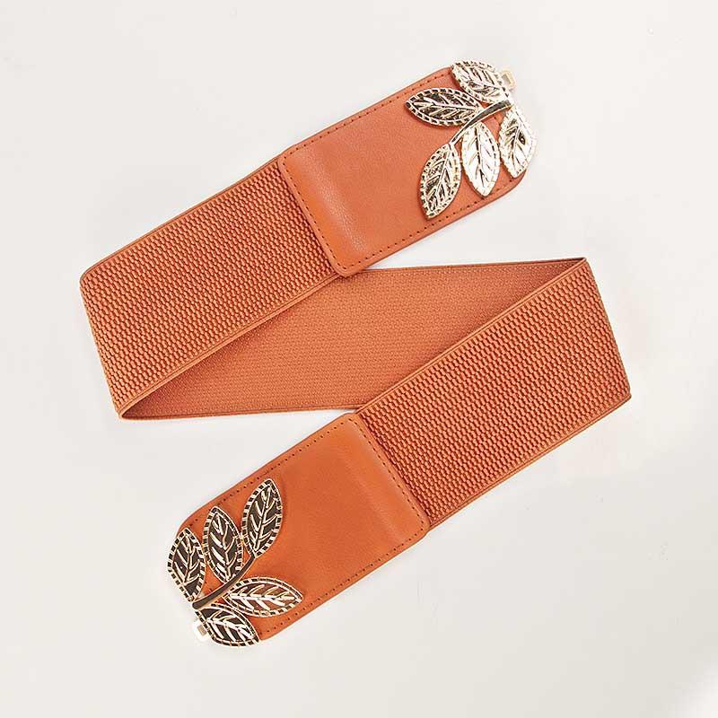 Ladies Waist Seal Alloy Leaf Buckle Elastic Band Dress Shirt With Clothing Belt