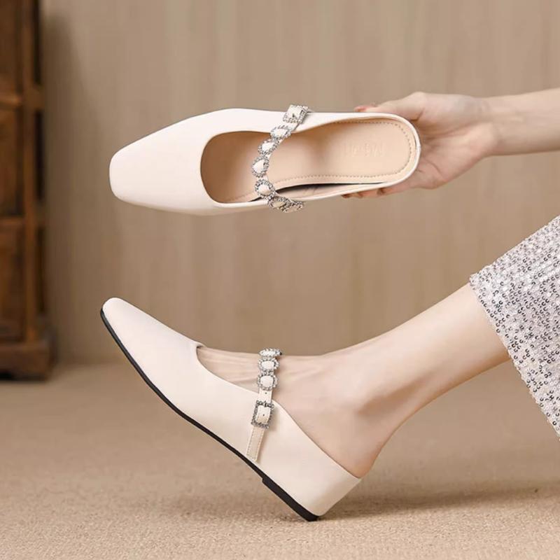 Fashion 2025 New Women's Shoes Light Mouth Square Mule for Women's Wedge Slippers Soft Slide Fashion New Comfortable Buckle