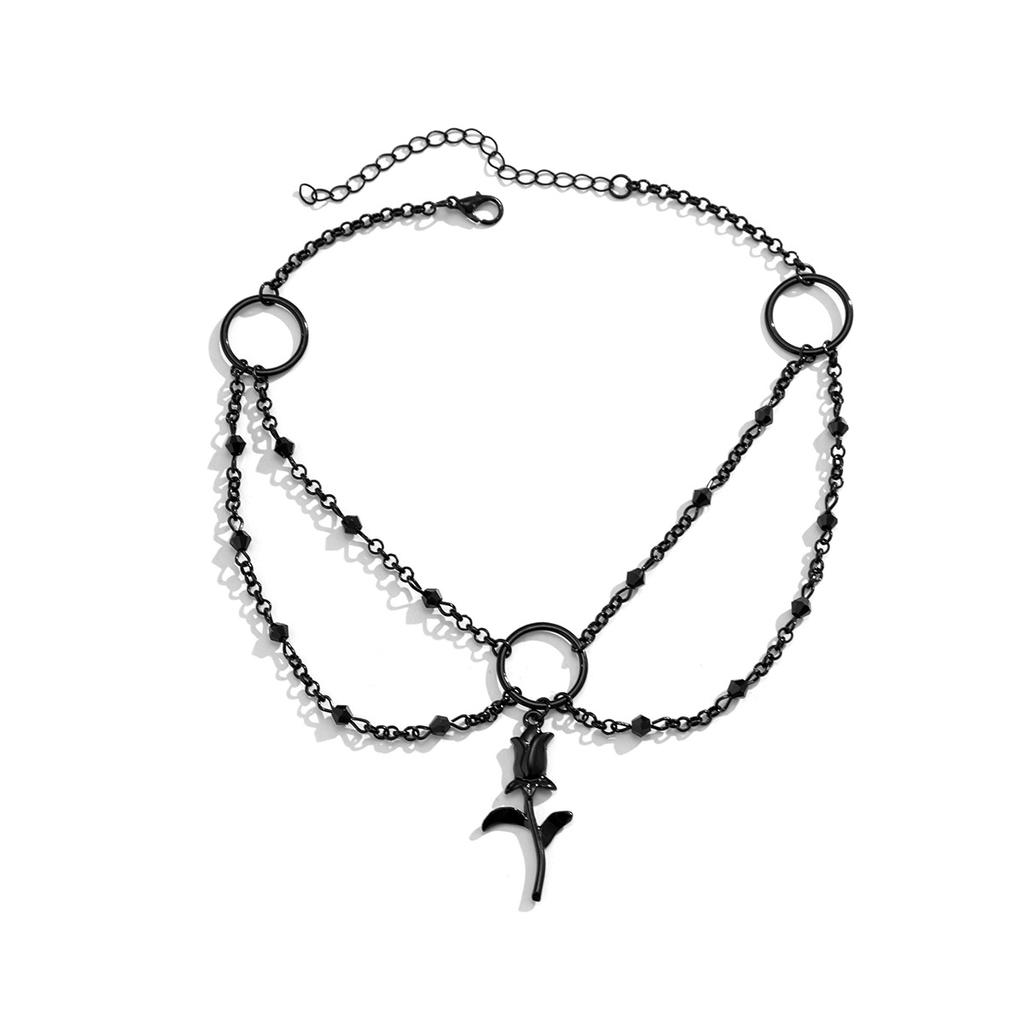 Accessories, Dark Gothic Choker Necklace, Sweet and Cool Imitation Crystal Chain Rose Tassel Necklace.