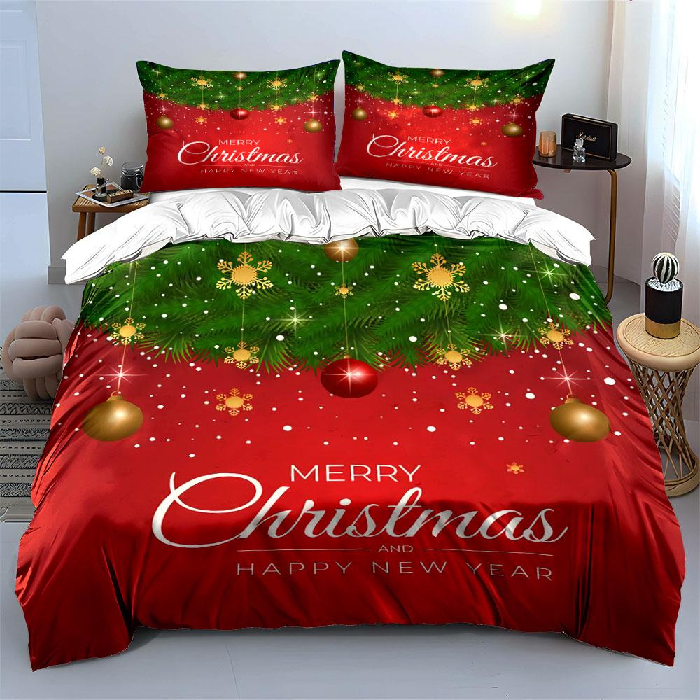 Christmas Ornaments Red Decor Bedding Duvet Cover Set Duvet Cover Pillowcases  (1*Duvet Cover 2*Pillowcases, Without Duvet Insert)