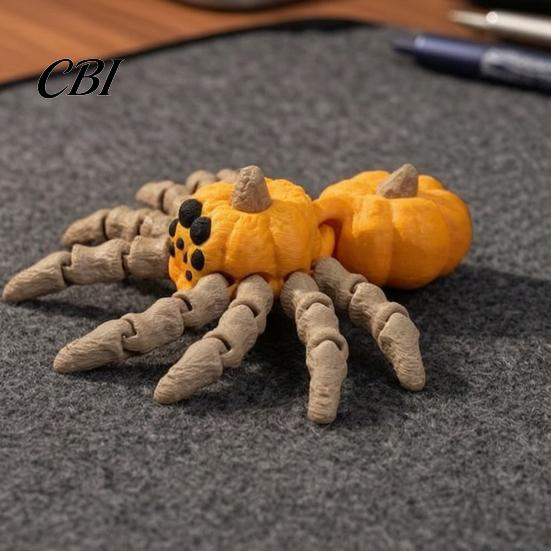 Exquisite Detail Halloween Decor 3D Printed Spider Pumpkin Figurine with Movable Joints, Creative Stress Themed Toy Relief Fidget Toy, Articulated