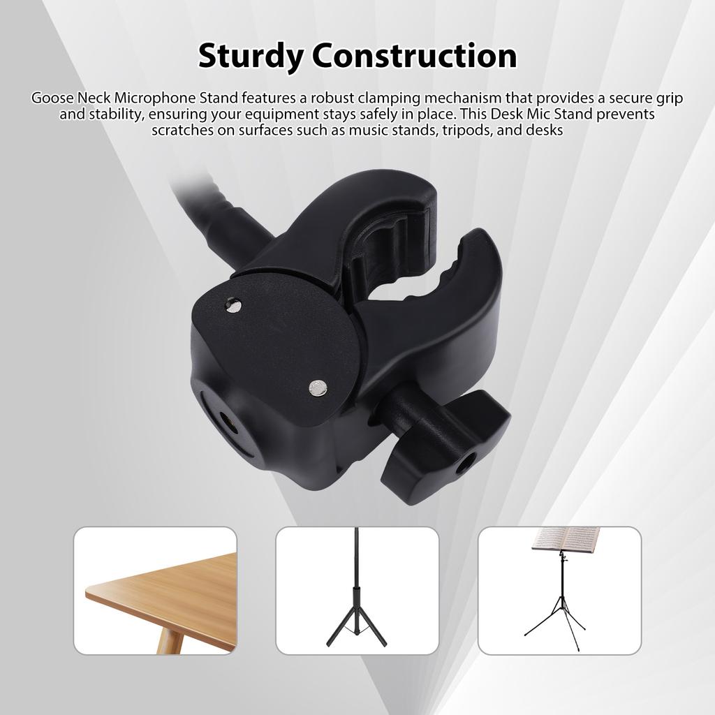 Mic Stand Microphone Stand Flexible Gooseneck Arm Clamp Holder Adjustable Clip Base for Desk Table Tripod Stable Mounting