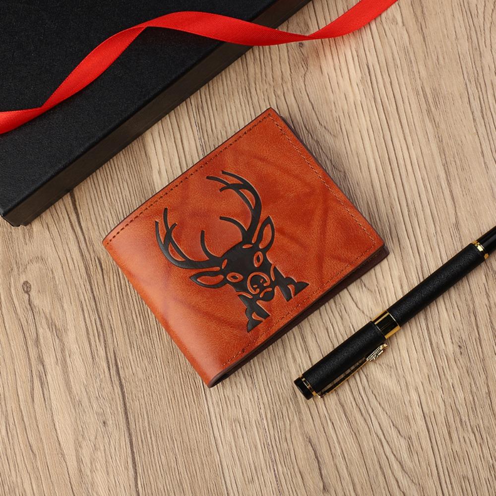 New PU Leather Retro Men's Wallet 3D Embossed Pattern Black Coffee Multiple Pockets Two-Fold Ultra Thin Coin Purse Men Women
