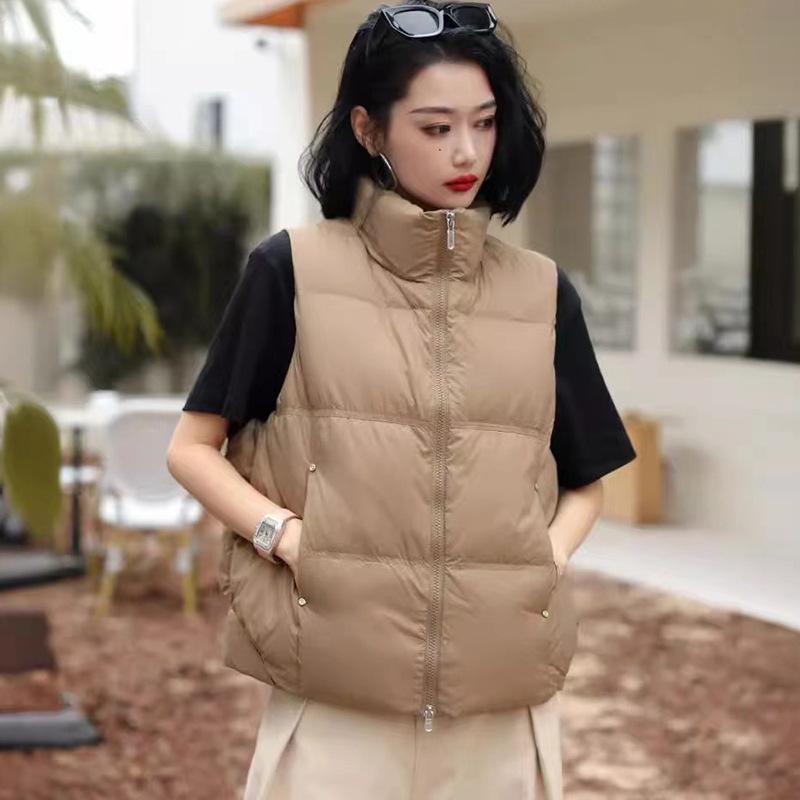 Women's New Arrival White Duck Down Vest with Rivets - Versatile Stand Collar Outerwear