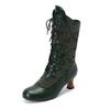 Women's Costume Cosplay Shoes Retro Mid Calf Boots Burnout Kitten Heels Front Bandage Patchwork Boots