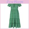 Bubble Sleeve Floral Maxi Dress With Spliced Fabric For Summer Casual Wear