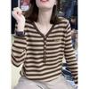 Autumn Winter Striped Contrasting Color Bottoming Pullover Knitted New Single-row Long-sleeved Sweater Top