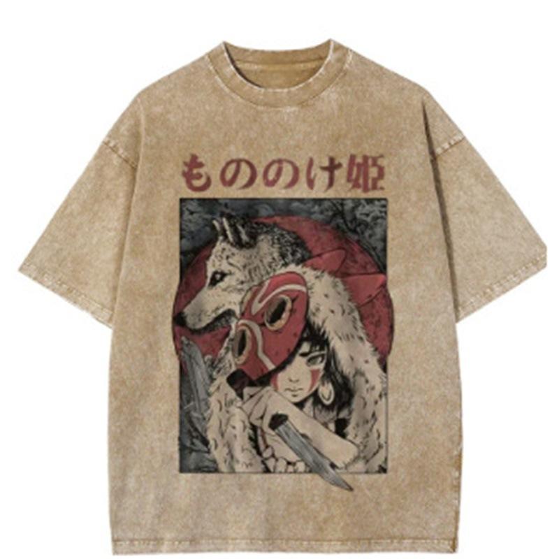 Sleeve Short Sleeve Tt Shirt Washed T-Shirt Five Points Retro Animation Retro Straight Cylinder Neck S