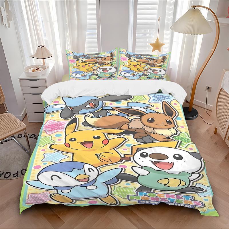 3pcs Pokemon Duvet Cover Set - Machine Washable, Includes 1 Duvet Cover and 2 Pillowcases, No Core Included, All-Season Home Decor for Dorms
