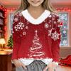 Christmas Day Girls Long Sleeve T Shirts Kids  Girls' V-Neck Tee Christmas Print Long Sleeve Top