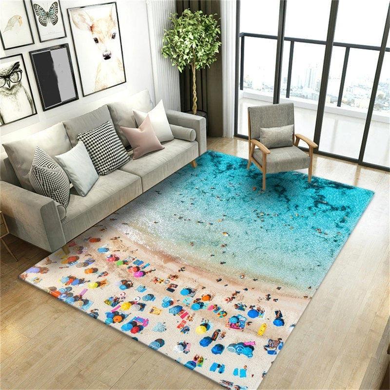 Beach Waves 3D Printed Carpets for Living Room Kids Room Rug Kitchen Mat Floor Carpets Modern Entrance Mat Home Bathroom Rugs